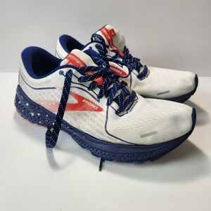 Brooks Women 9.5 Adrenaline GTS 21 Shoes White Blue Red Stars USA Patriotic